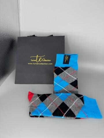 TC1025 Gray/Black/Light Blue Argyle Socks