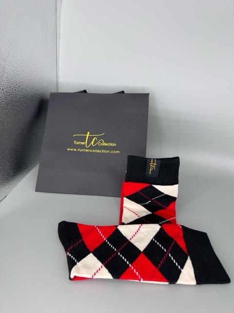 TC1033 Black/Red/White Argyle Socks