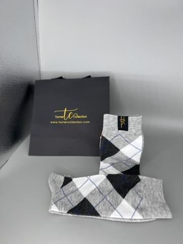 TC1033 Light Gray/White/Black Argyle Socks