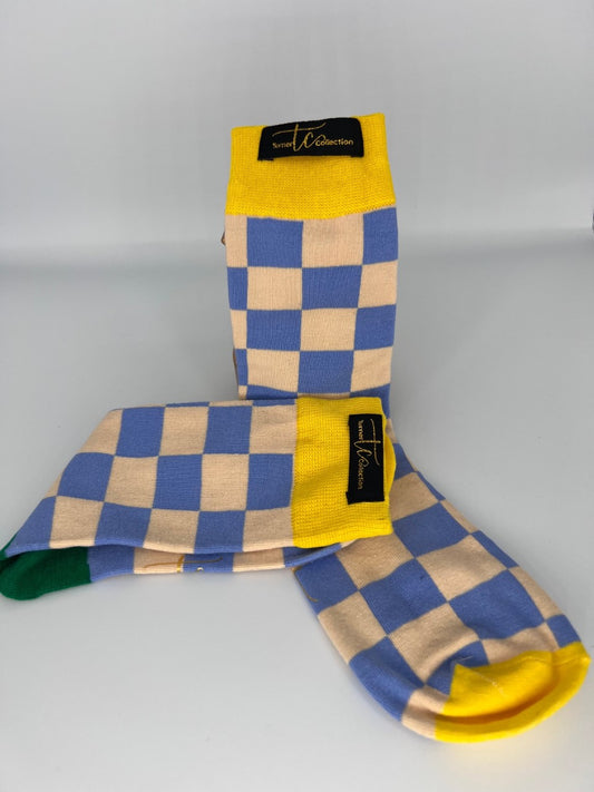 TC1003 Yellow, Light Blue and Tan Cotton Socks