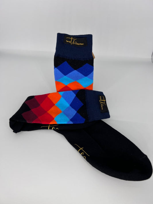 TC1005 Dark Blue Pattern Cotton Socks