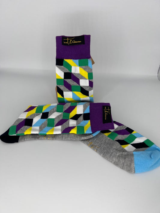 TC1006 Purple/Gray Cotton Socks