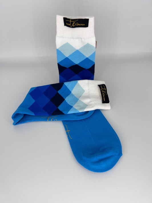TC1007 White/Light Blue Cotton Socks