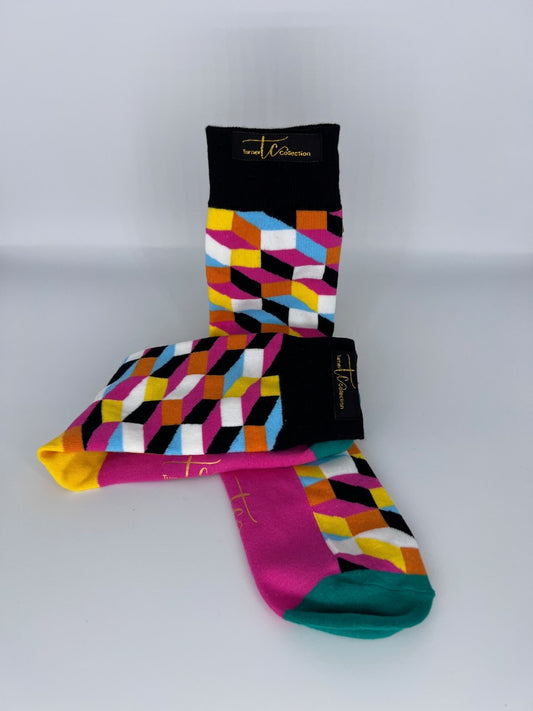 TC1010 Black and Pink Cotton Socks