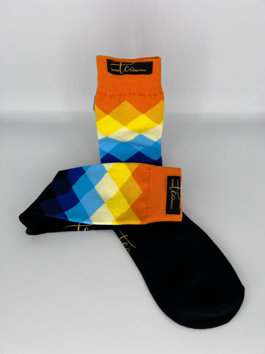 TC1011 Orange and Black Pattern Cotton Socks