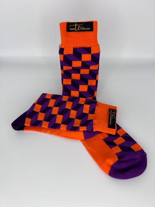 TC1012 Orange and Purple Cotton Socks