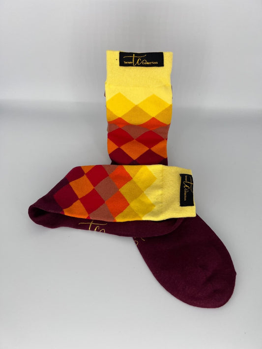 TC1013 Yellow and Burgundy Cotton Socks