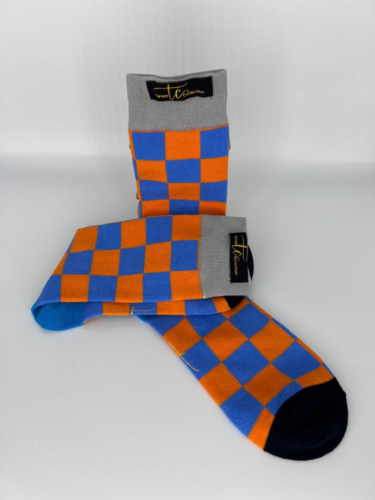 TC1016 Gray, Blue and Orange Cotton Socks