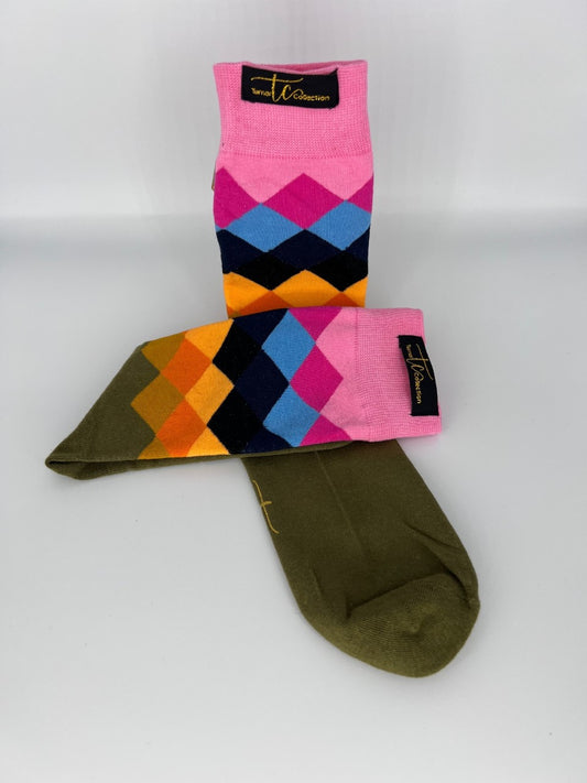 TC1017 Pink and Olive Green Cotton Socks
