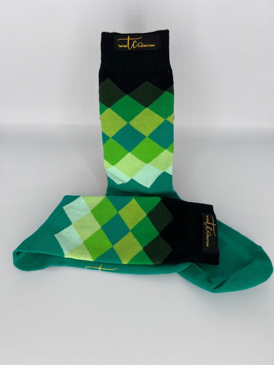 TC1018 Black and Green Cotton Socks