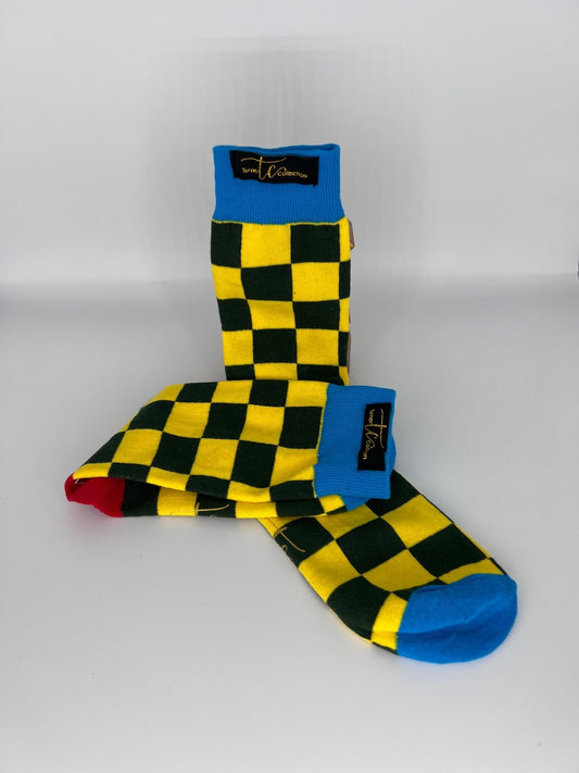 TC1023 Blue, Yellow and Black Cotton Socks